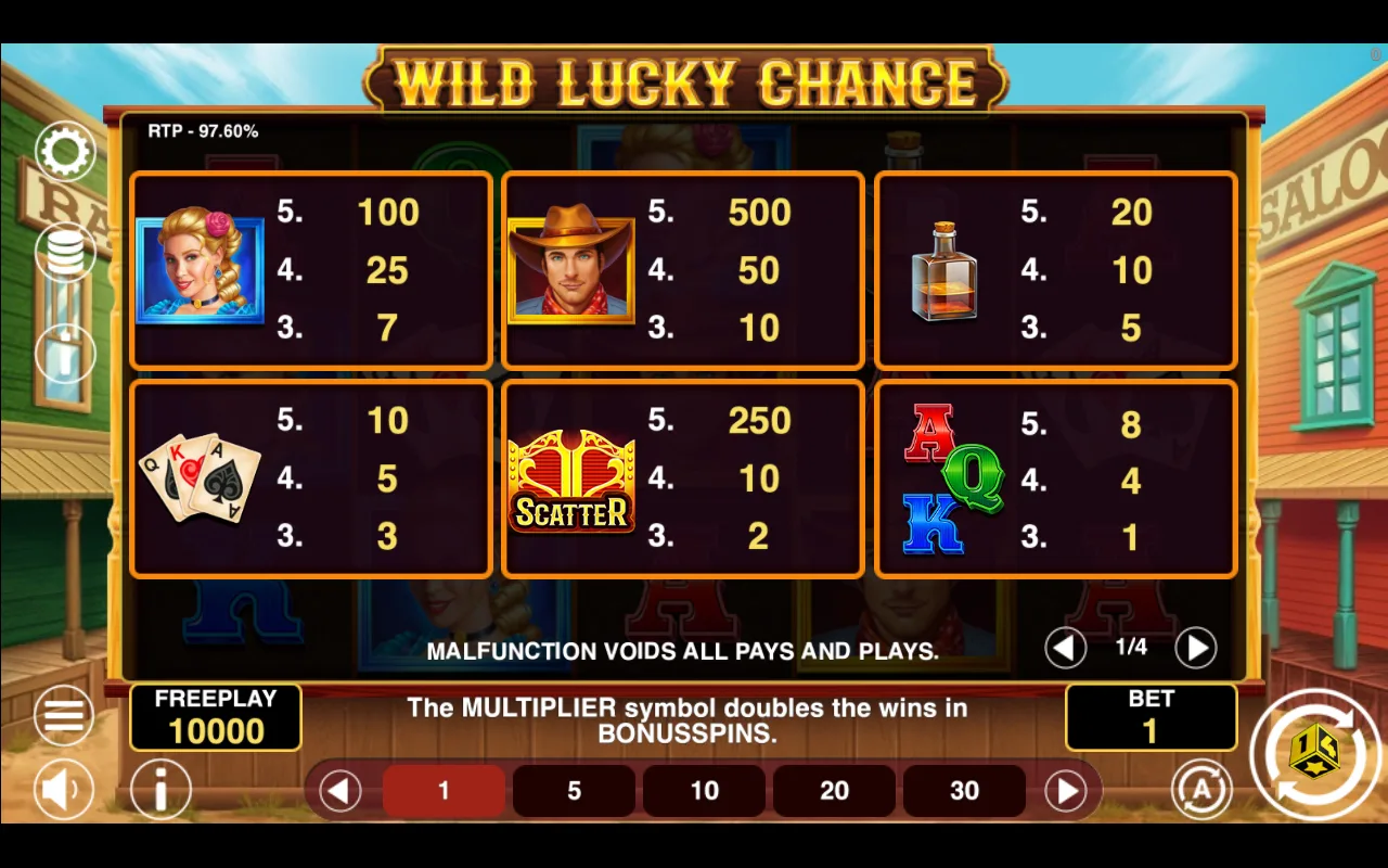 Game rules, page 1 — Wild Lucky Chance