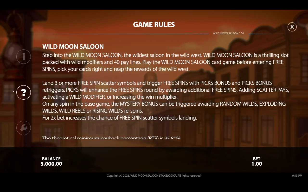 Game rules — Wild Moon Saloon