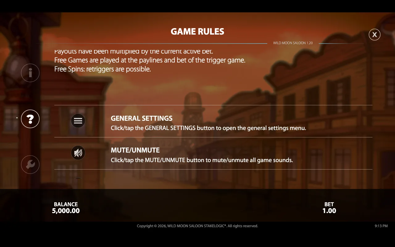 Game rules — Wild Moon Saloon