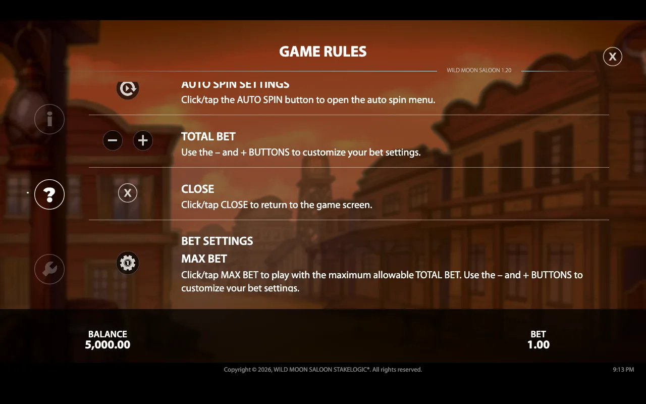 Game rules — Wild Moon Saloon