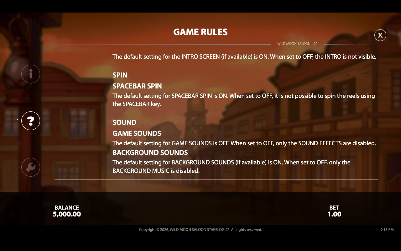 Game rules — Wild Moon Saloon