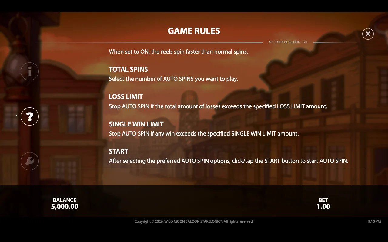 Game rules — Wild Moon Saloon