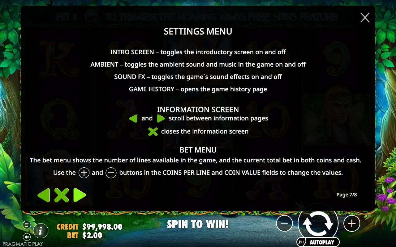 Settings menu — Wild Pixies