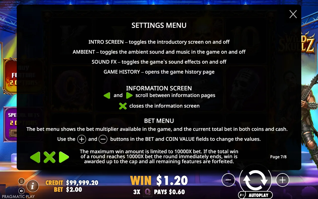 Settings menu — Wild Skullz