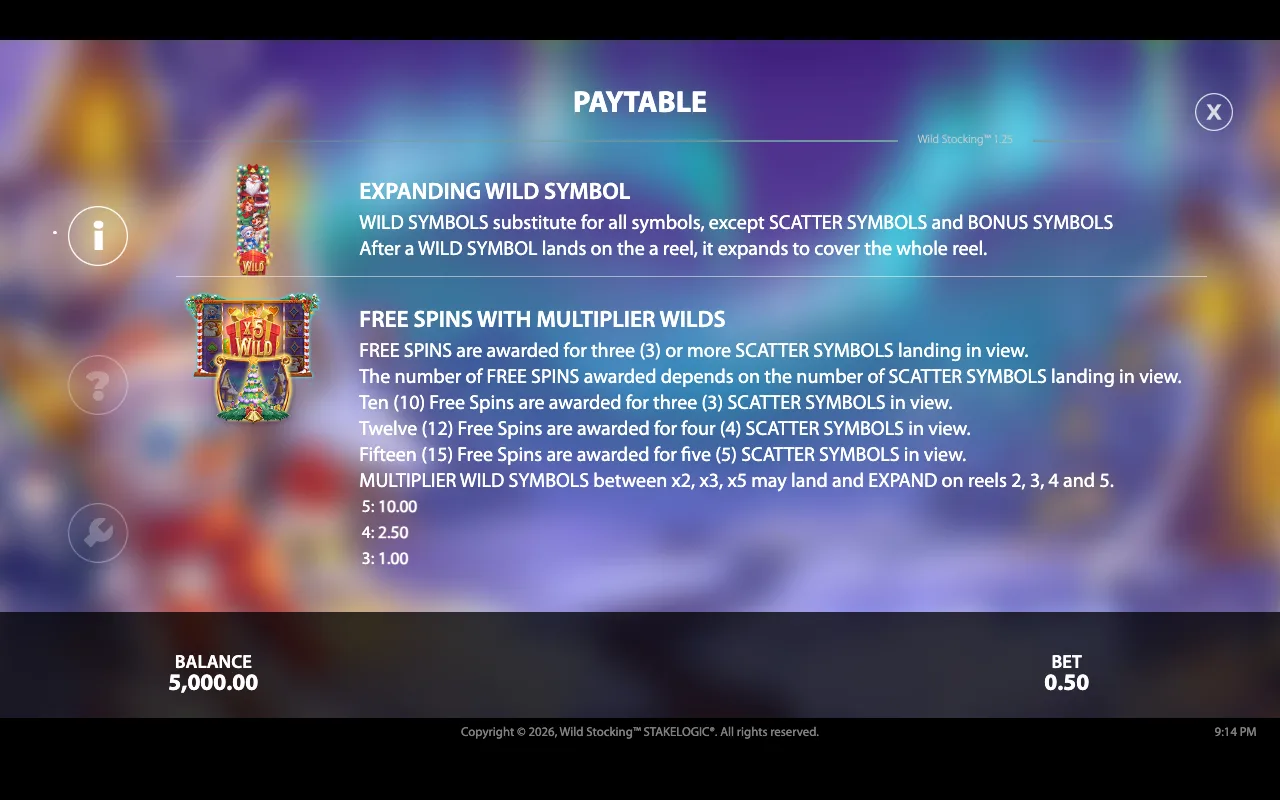 Paytable — Wild Stocking
