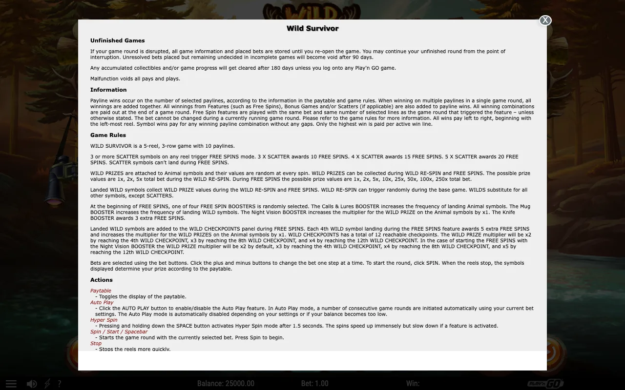 Game rules, page 1 — Wild Survivor