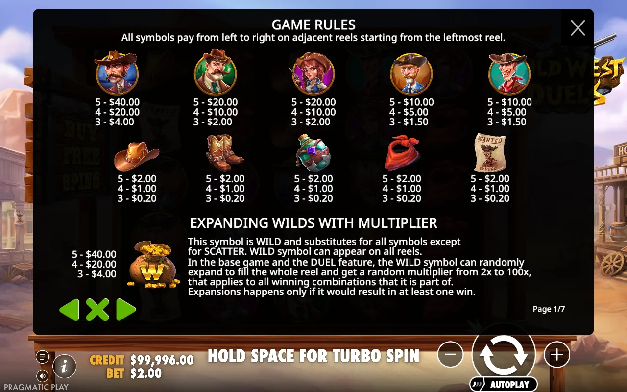 Game rules, page 1 — Wild West Duels