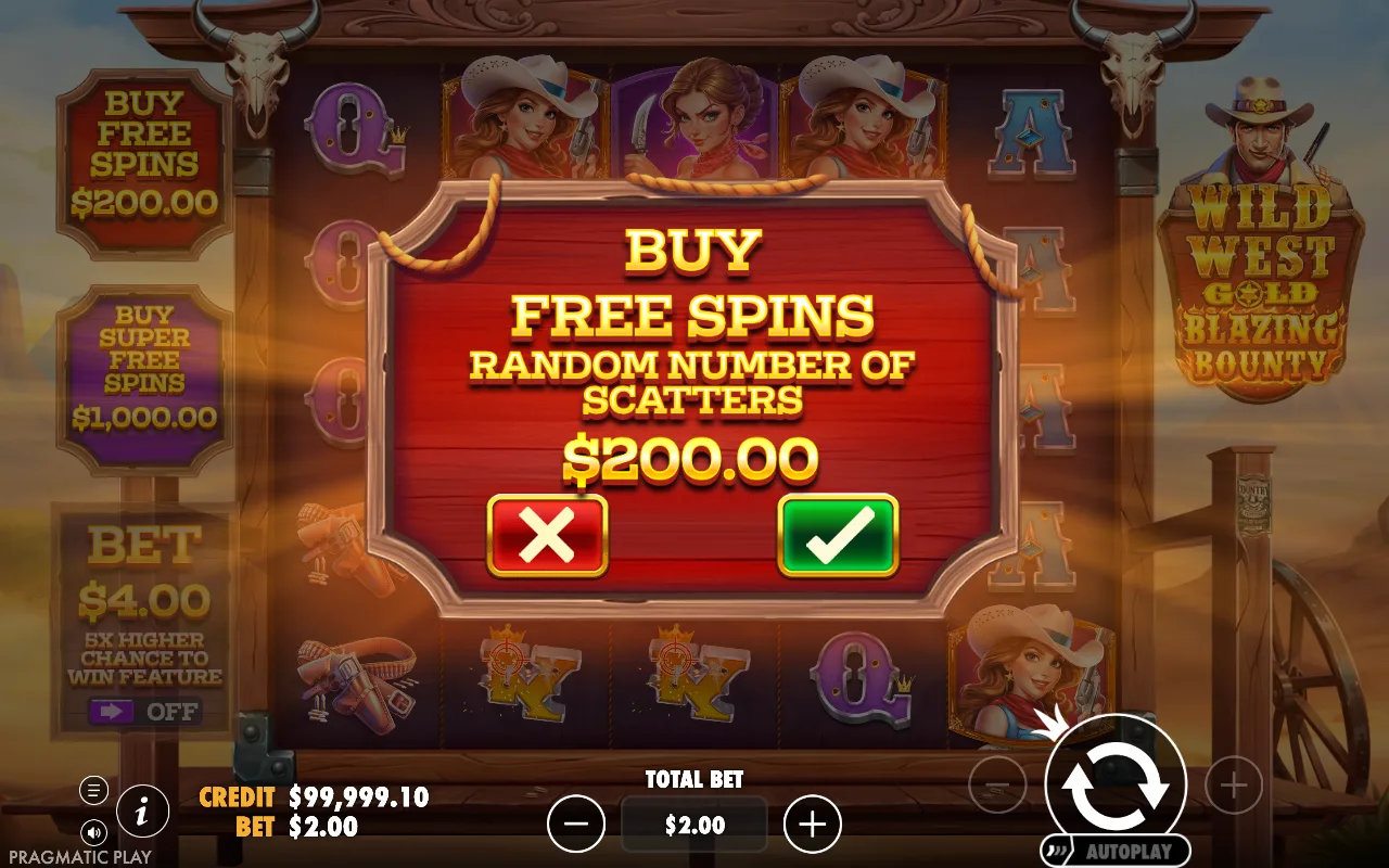 Buying the feature — Wild West Gold Blazing Bounty