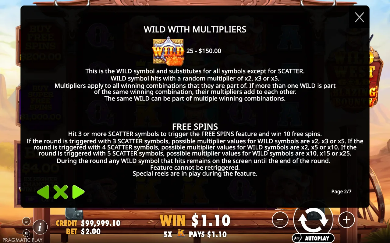 Game rules, page 2 — Wild West Gold Blazing Bounty