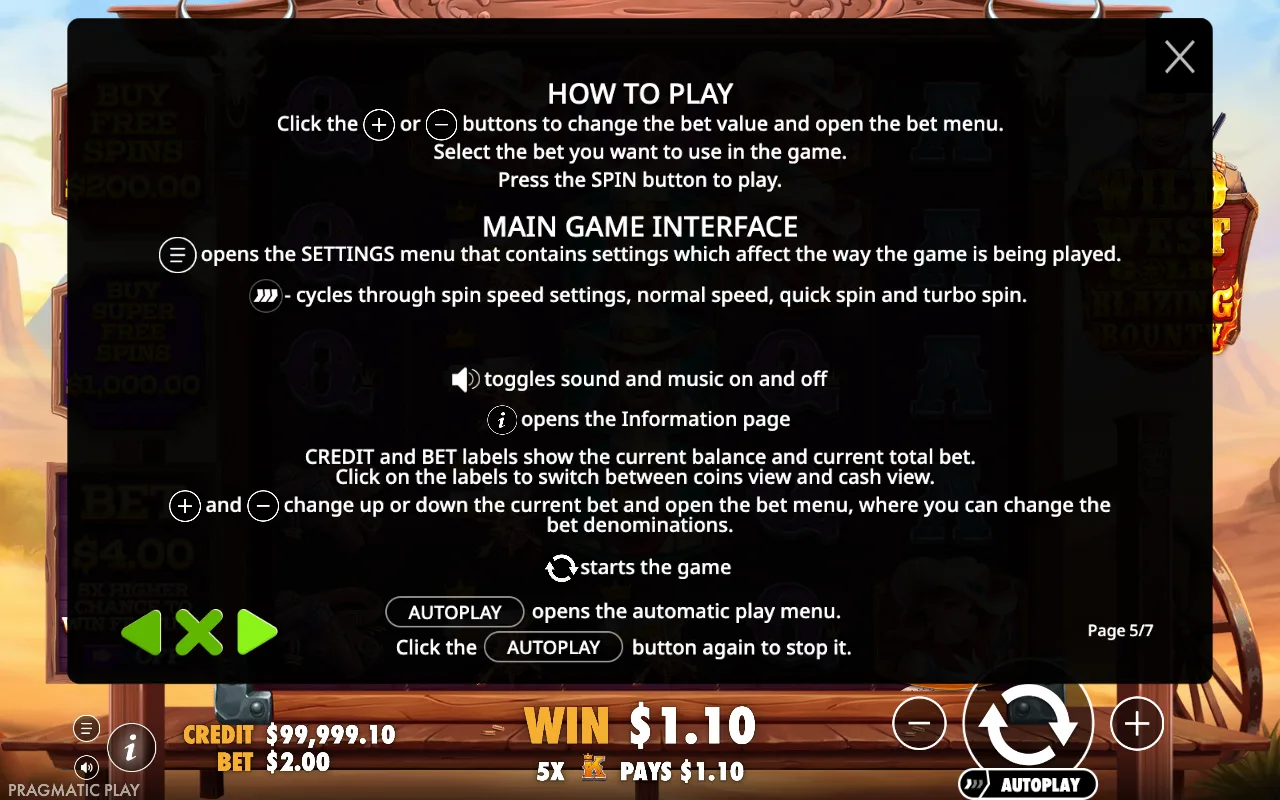 How to play — Wild West Gold Blazing Bounty