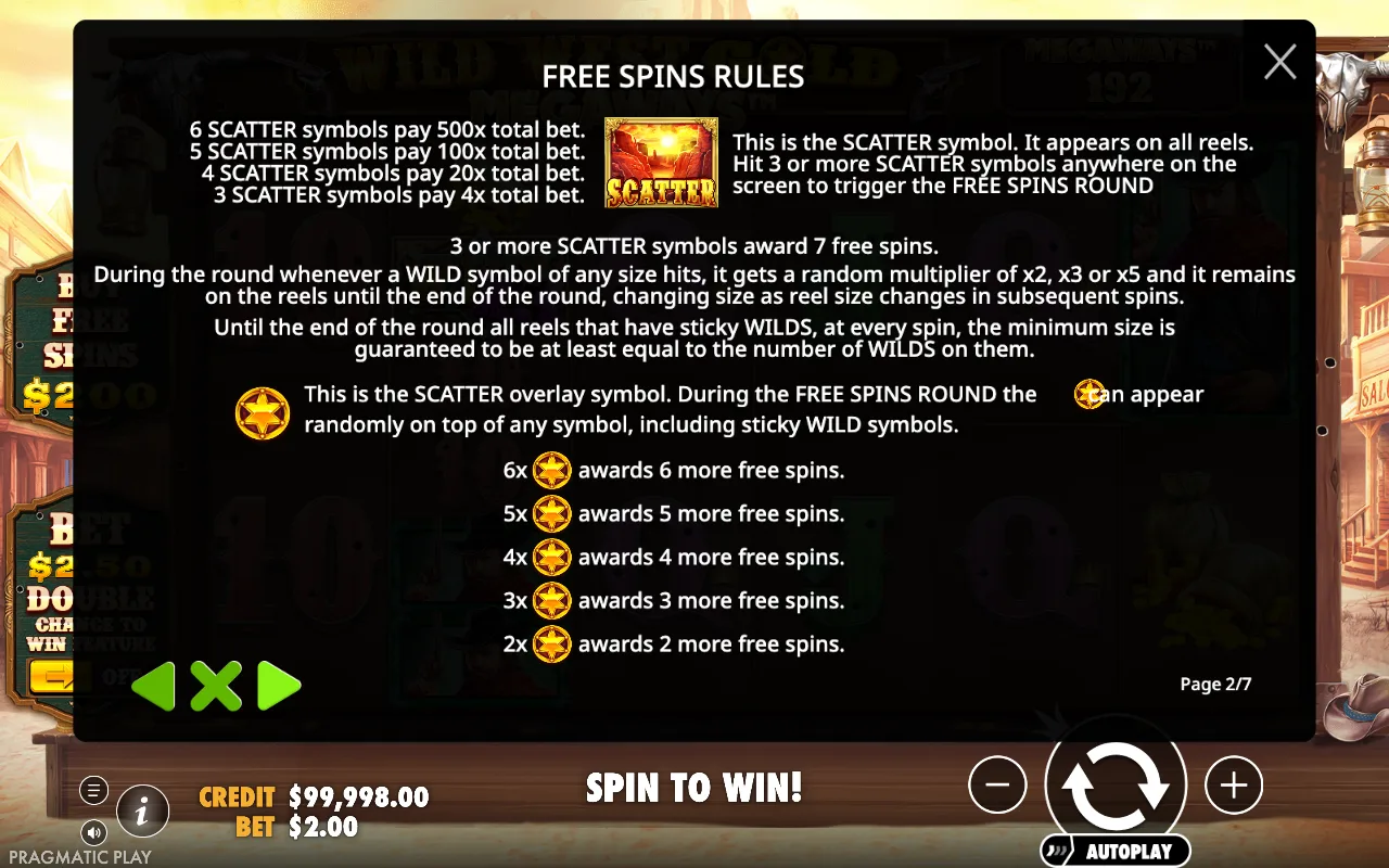 Free spins rules — Wild West Gold Megaways