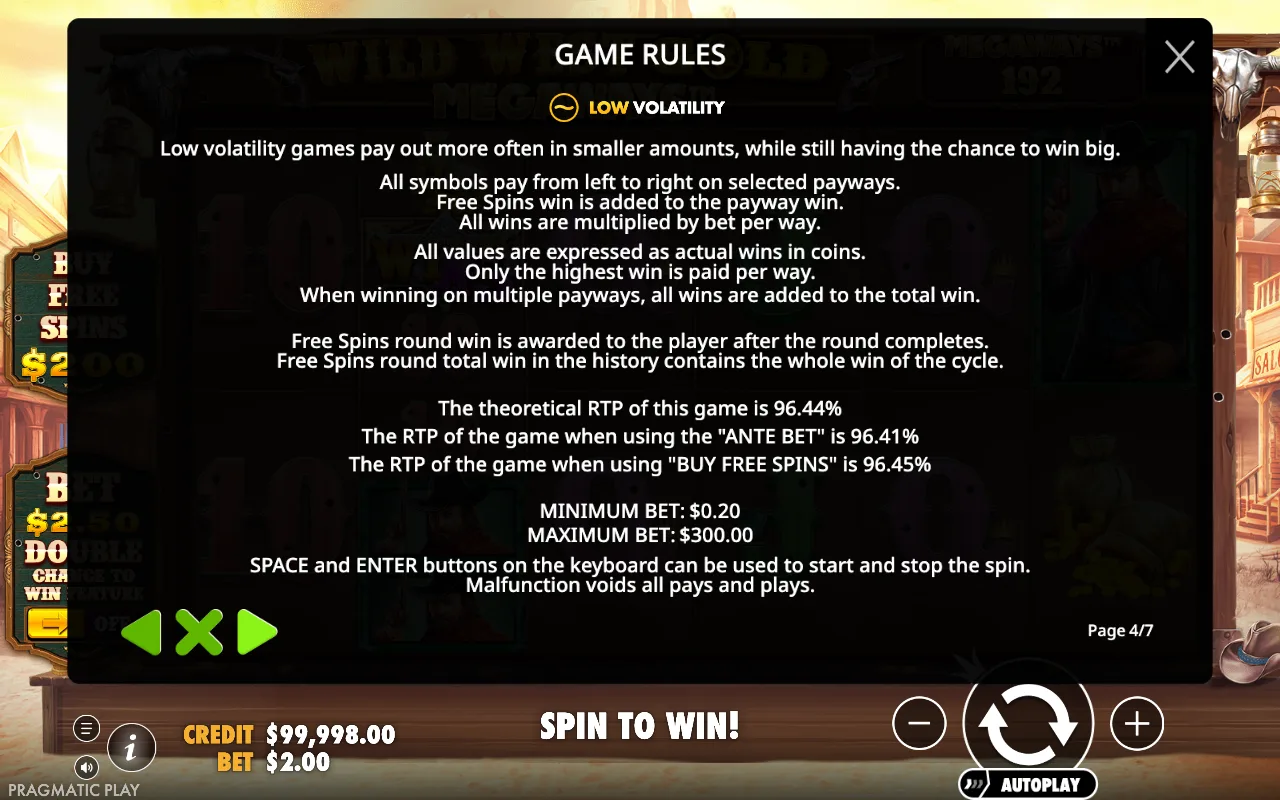 Game rules, page 4 — Wild West Gold Megaways