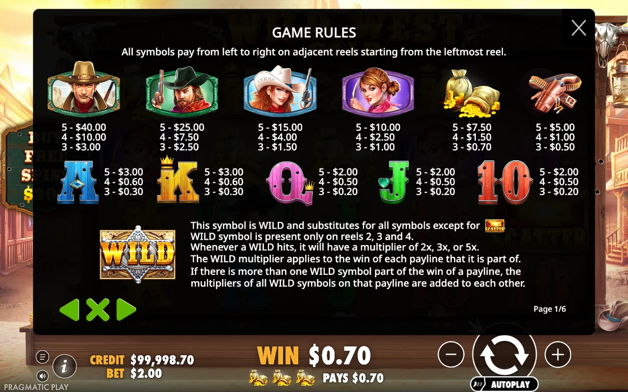 Game rules, page 1 — Wild West Gold