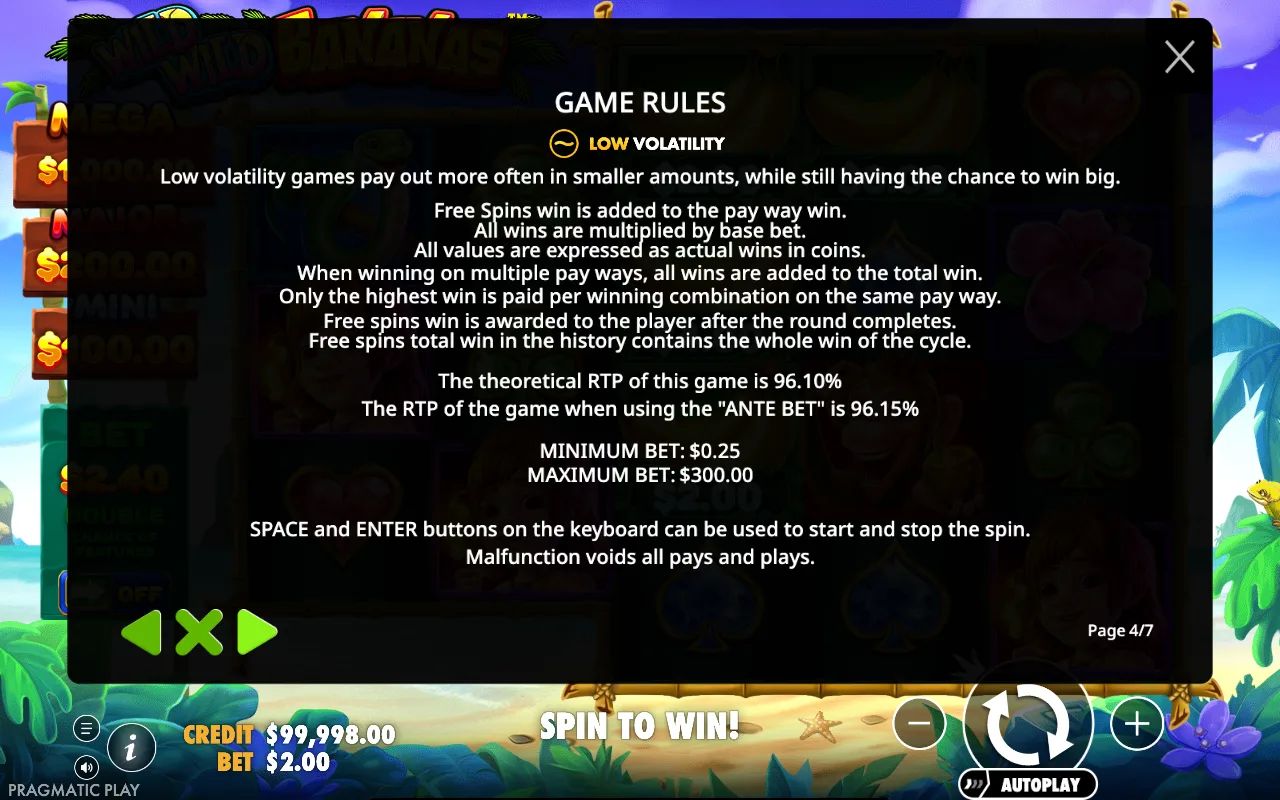 Game rules — Wild Wild Bananas