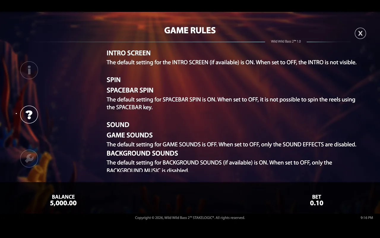 Game rules — Wild Wild Bass 2