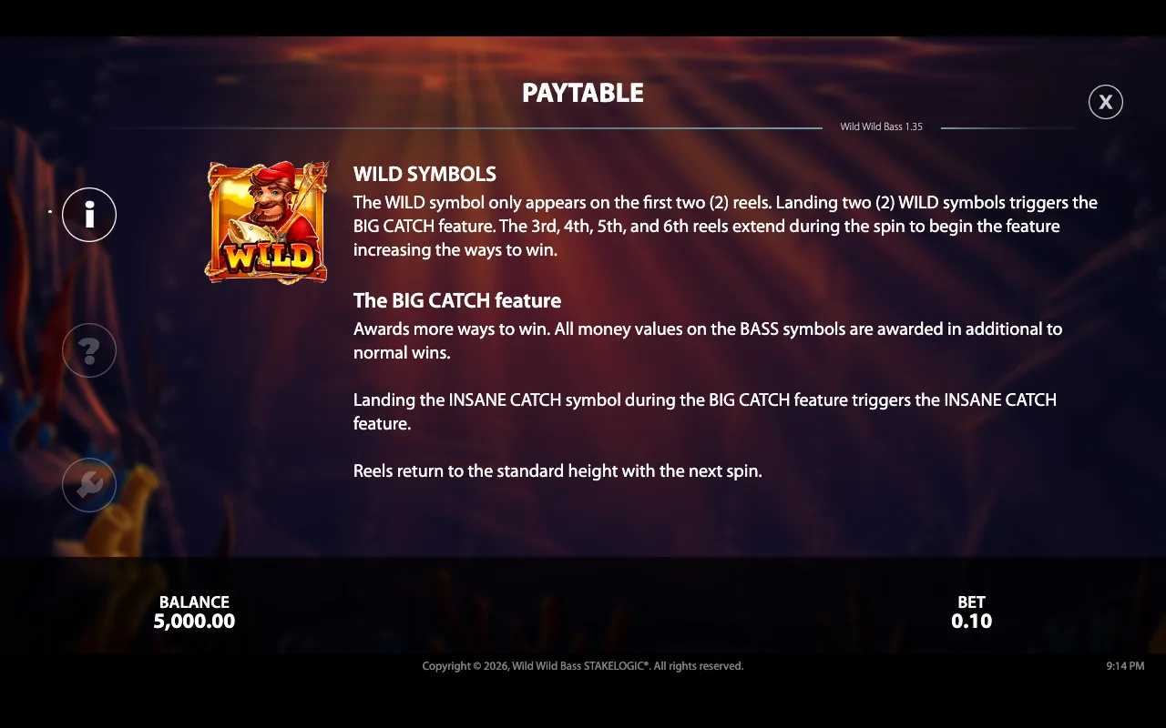Paytable — Wild Wild Bass