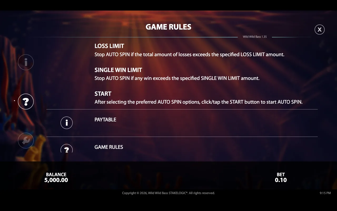 Game rules — Wild Wild Bass