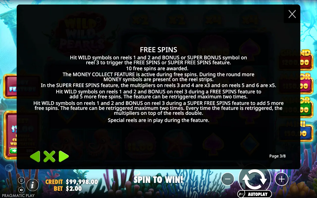 Free spins — Wild Wild Pearls
