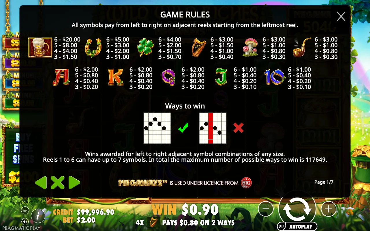 Game rules, page 1 — Wild Wild Riches Megaways