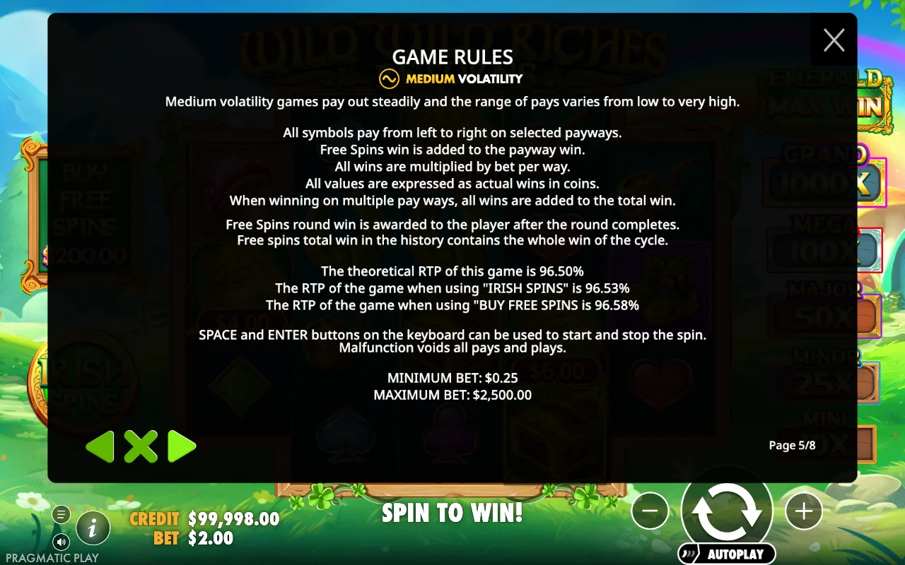 Game rules — Wild Wild Riches Returns