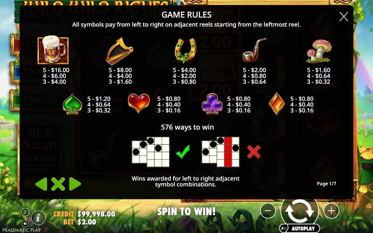 Game rules, page 1 — Wild Wild Riches
