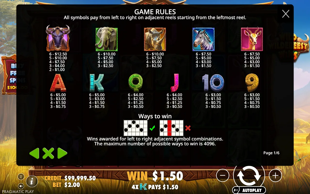 Game rules, page 1 — Wild Wildebeest Wins
