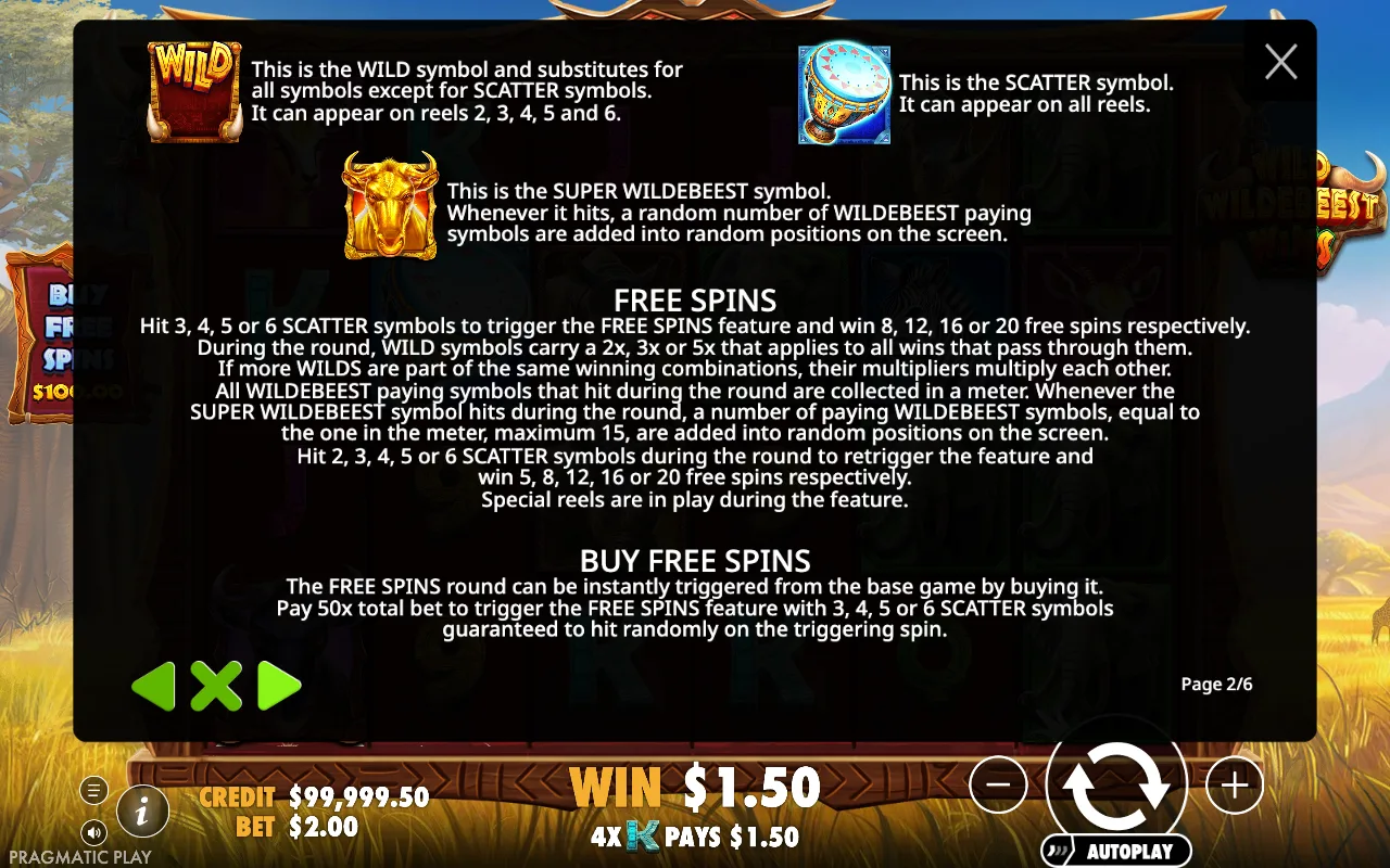 Game rules, page 2 — Wild Wildebeest Wins