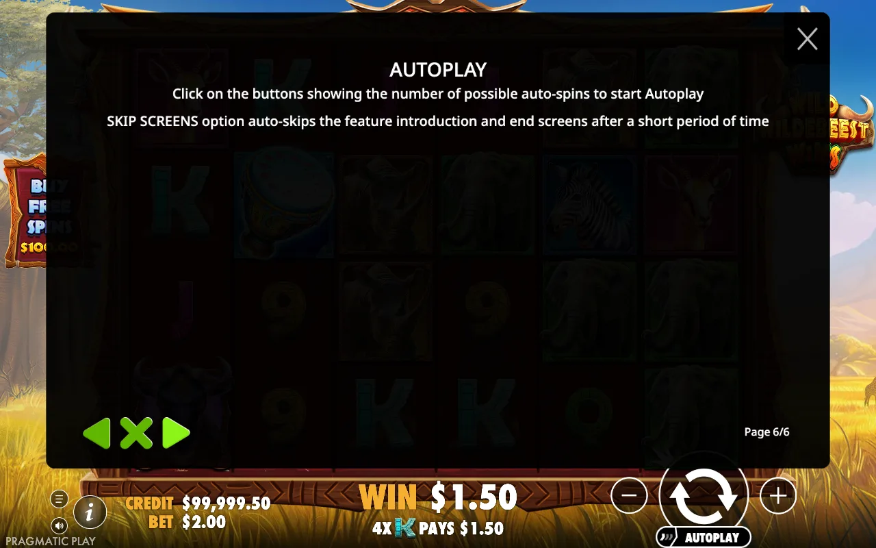 Autoplay — Wild Wildebeest Wins