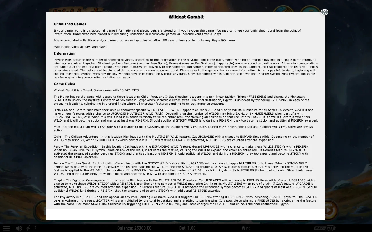 Game rules, page 1 — Wildest Gambit