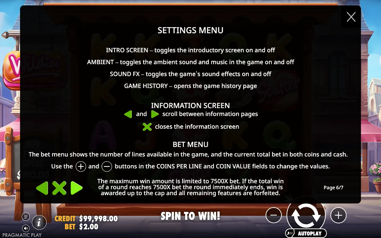 Settings menu — Wildies