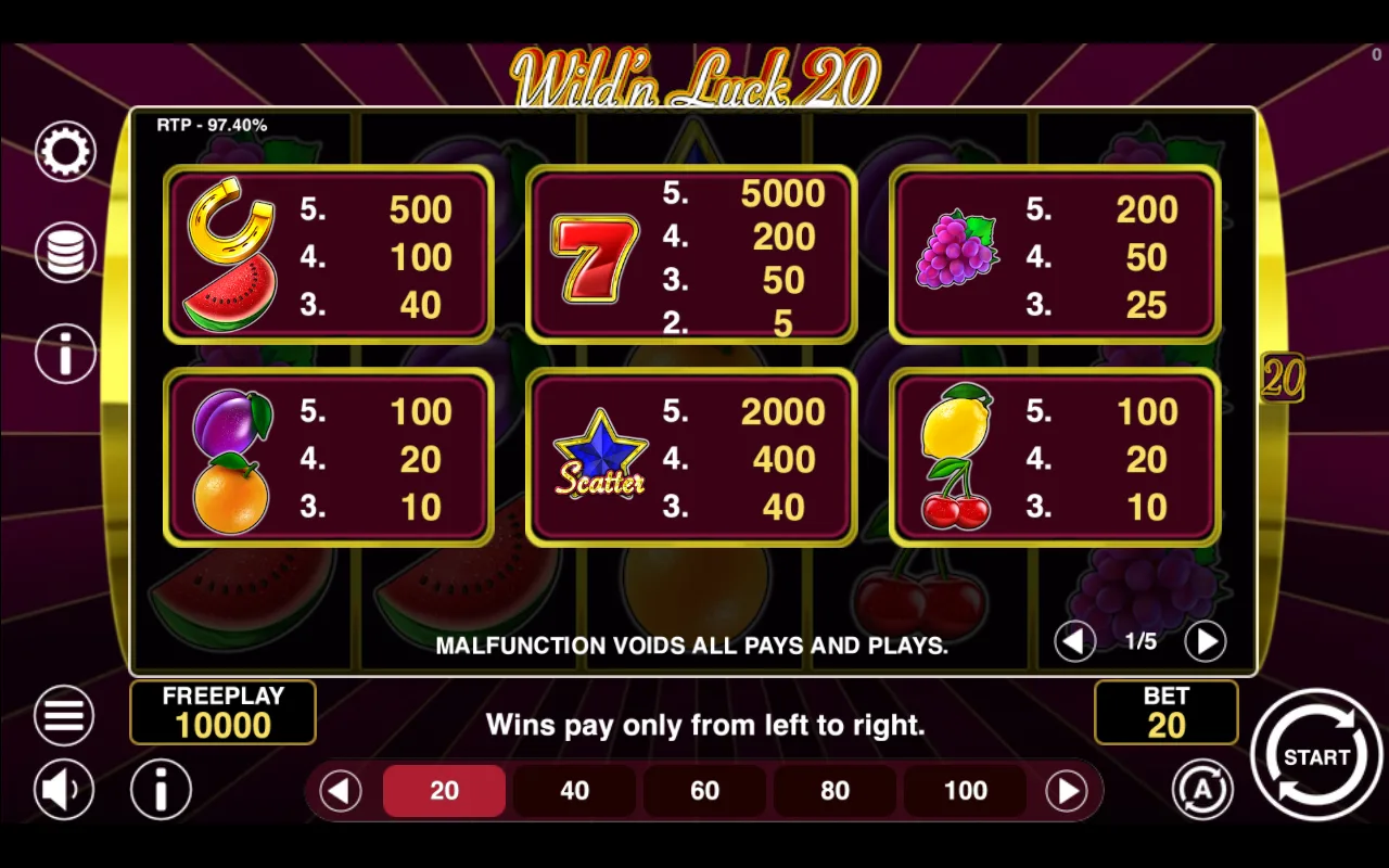 Game rules, page 1 — Wildn Luck 20