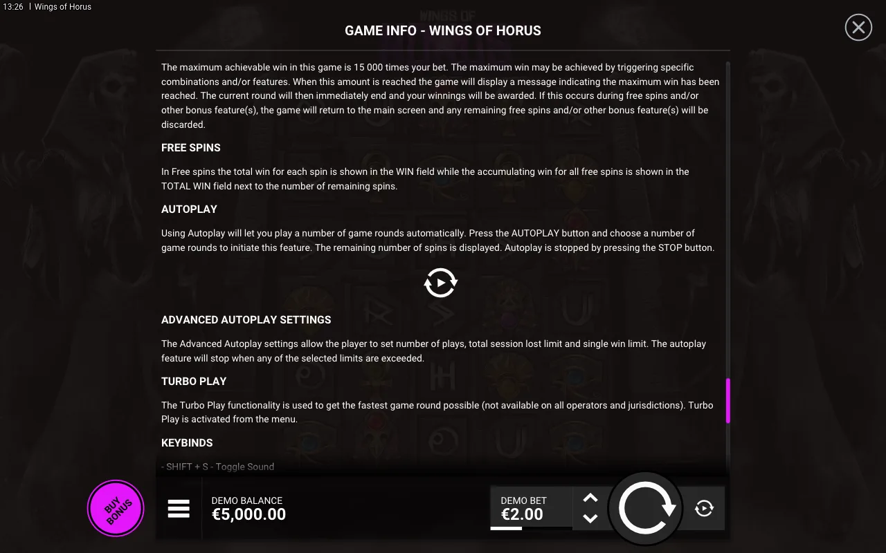 Free spins — Wings of Horus