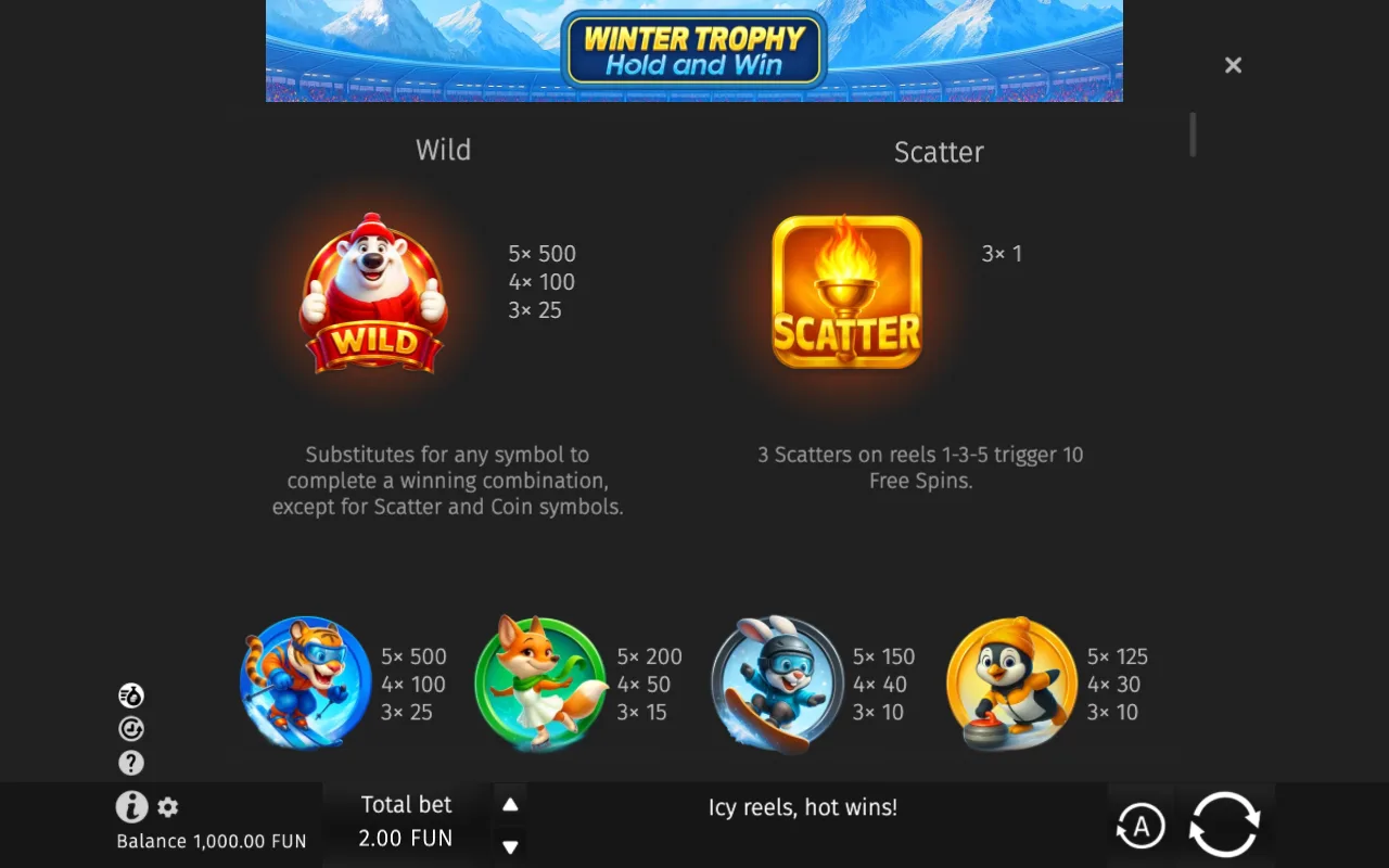 Game rules, page 1 — Winter Trophy Hold and Win