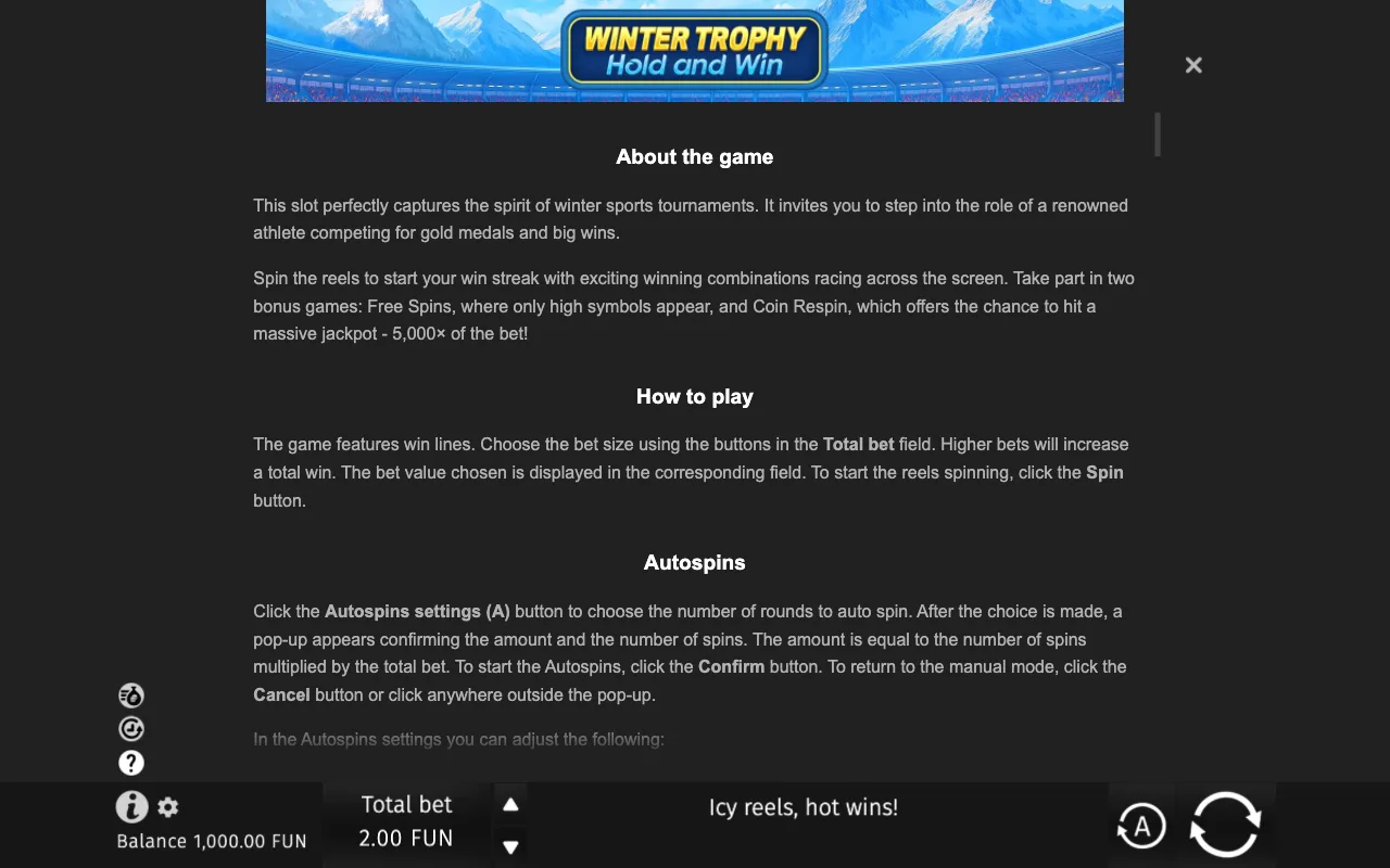Game rules, page 6 — Winter Trophy Hold and Win