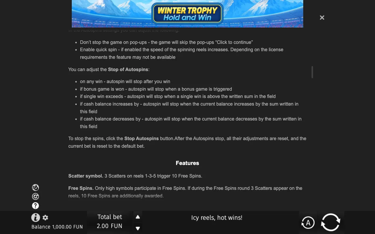 Game rules, page 7 — Winter Trophy Hold and Win