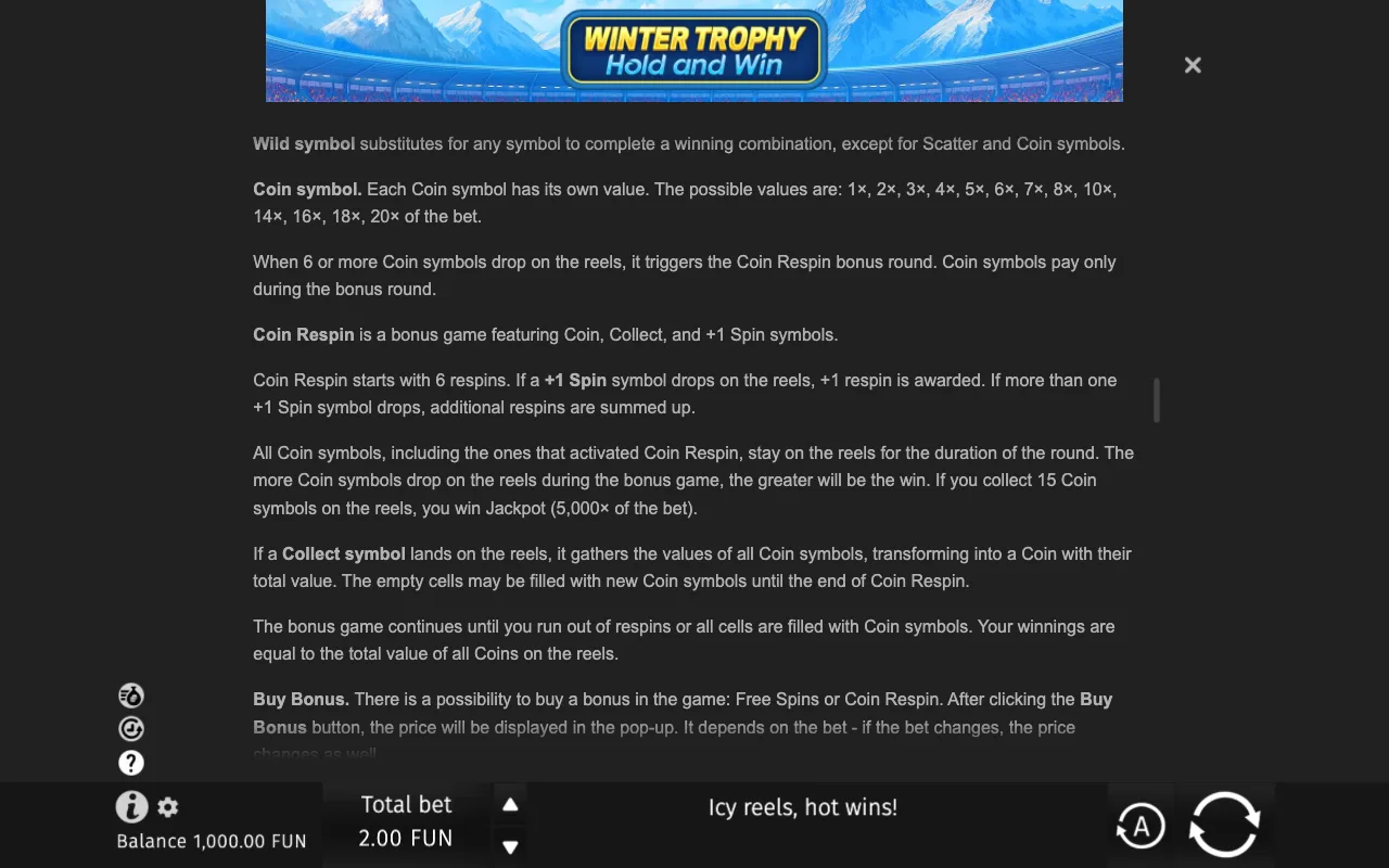 Game rules, page 8 — Winter Trophy Hold and Win