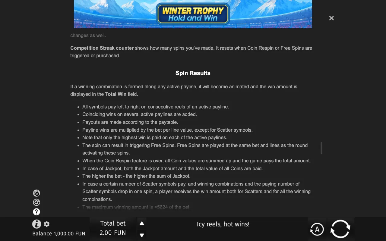 Game rules, page 9 — Winter Trophy Hold and Win