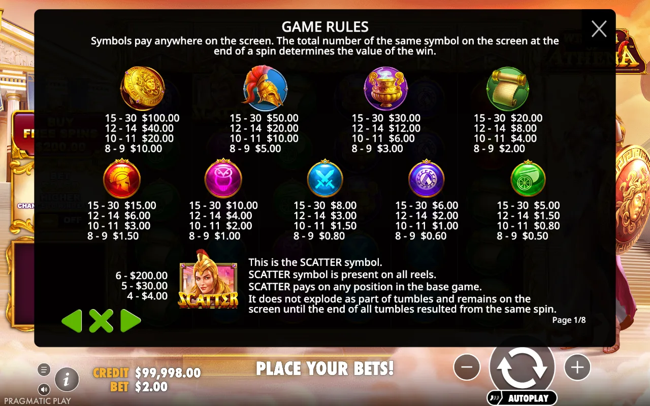 Game rules, page 1 — Wisdom of Athena