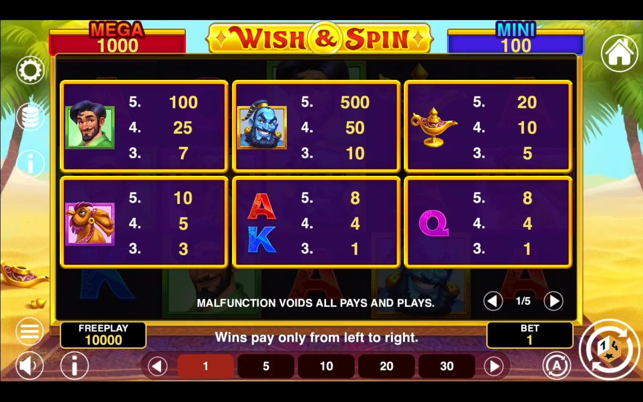 Game rules, page 1 — Wish And Spin Hold And Win