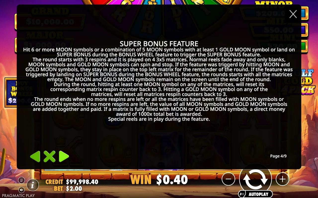 Super bonus feature — Wolf Gold 4 Pack