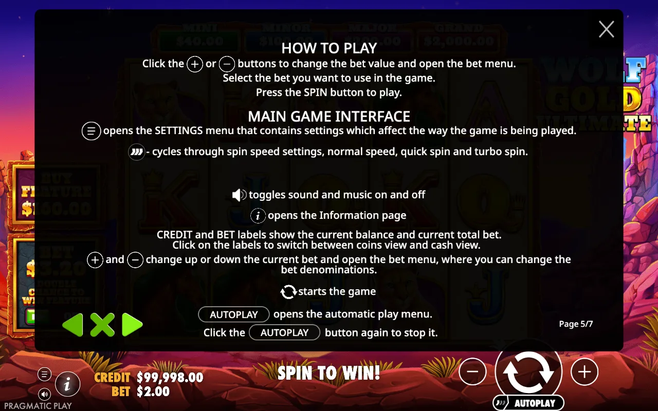 How to play — Wolf Gold Ultimate