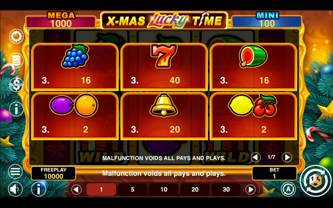 Game rules, page 1 — Xmas Lucky Time Hold And Win