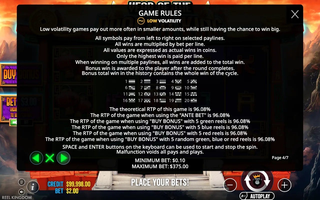Game rules, page 4 — Year of the Dragon King