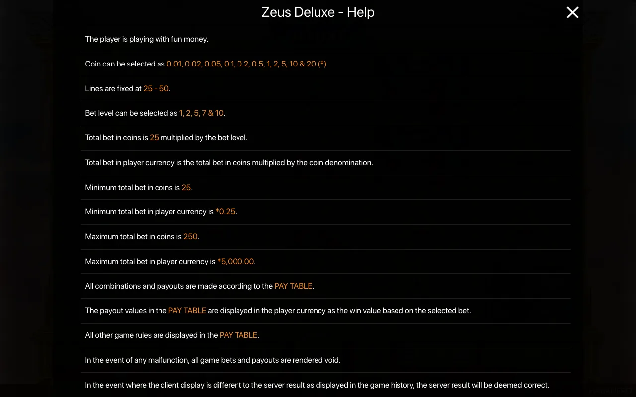 Game rules, page 1 — Zeus Deluxe