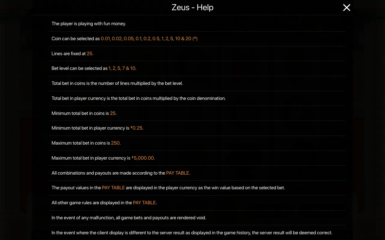 Game rules, page 1 — Zeus