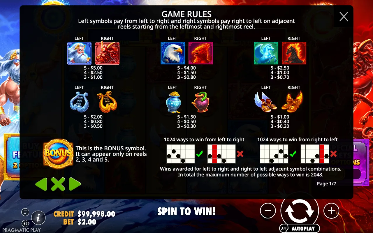 Game rules, page 1 — Zeus vs Typhon