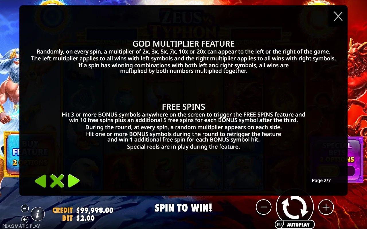 Free spins — Zeus vs Typhon