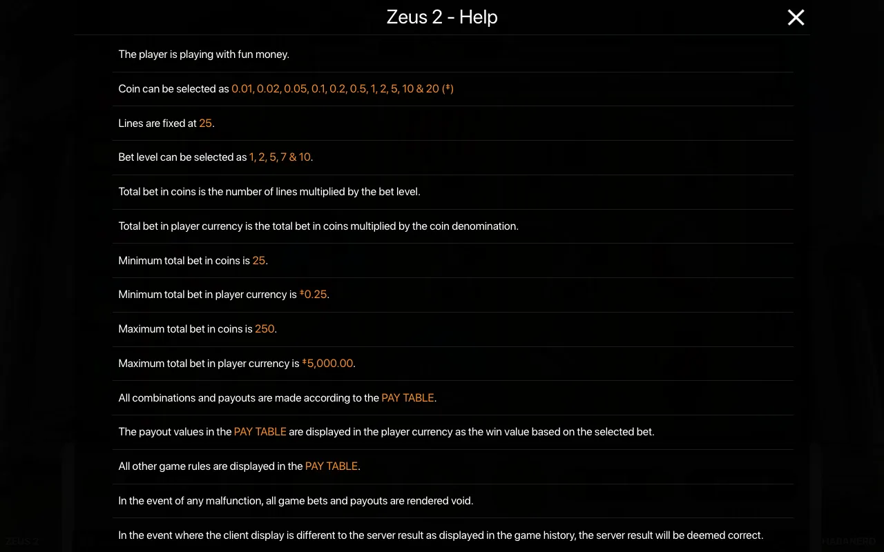 Game rules, page 1 — Zeus 2