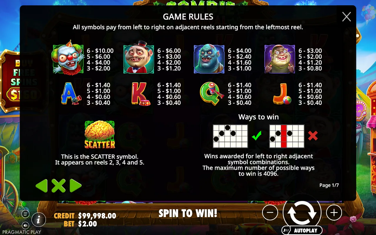 Game rules, page 1 — Zombie Carnival
