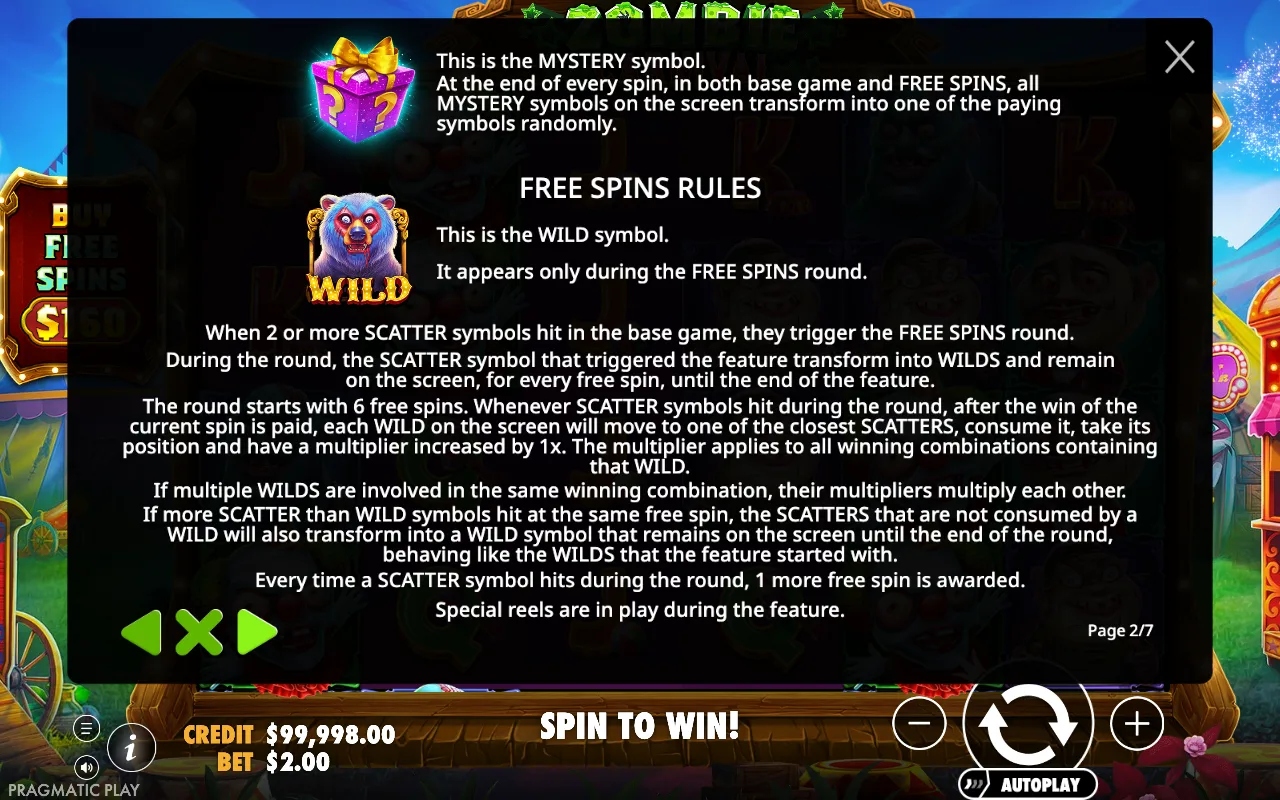 A free spins rules — Zombie Carnival